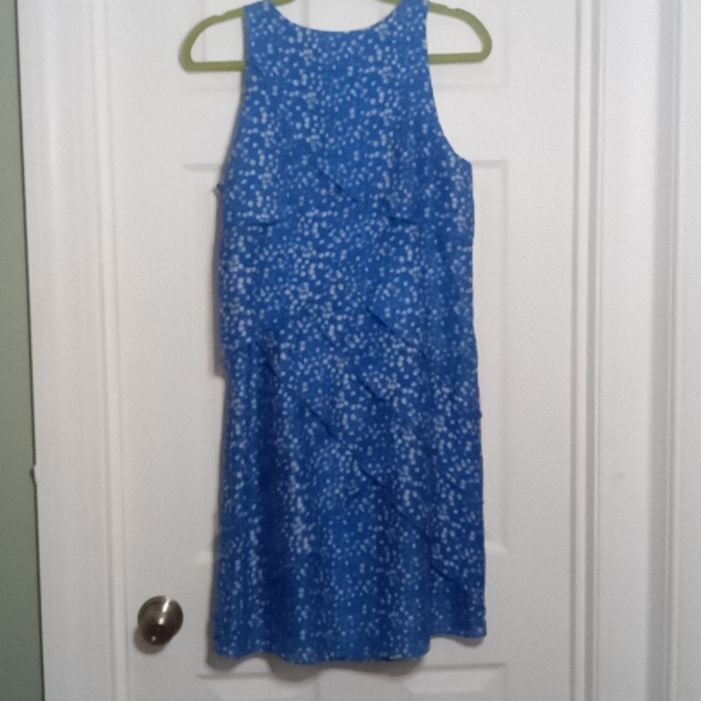 SILK Dress Polka Dot Sleeveless Tiered Diagonal Ruffles Ann Taylor - Picture 6 of 10